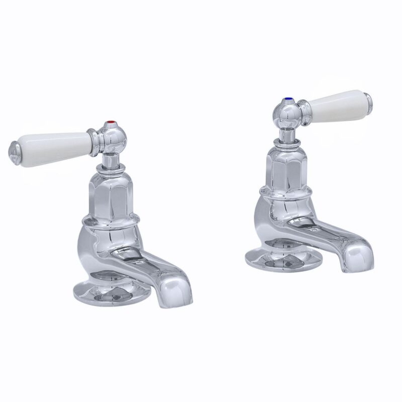 Perrin & Rowe Pair of Bath Pillar Taps with Lever Handles Chrome