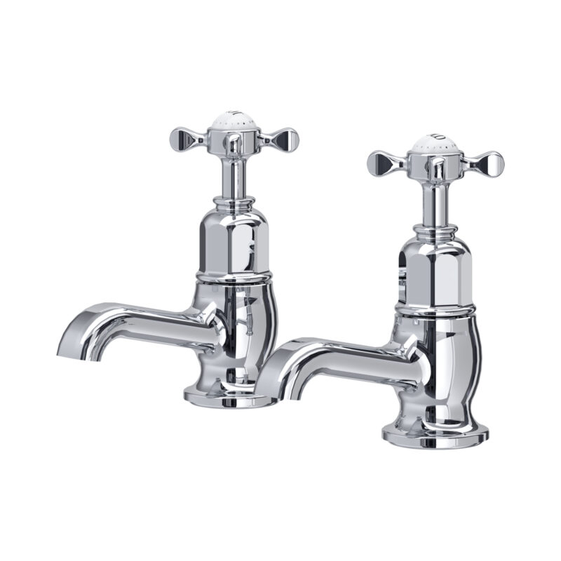 Perrin & Rowe Pair of Bath Taps with Crosshead Handles Chrome