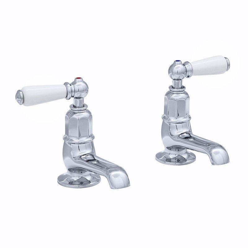 Perrin & Rowe Pair of Basin Taps with Lever Handles Pewter