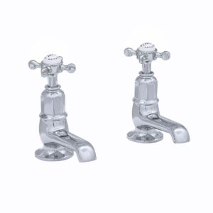 Perrin & Rowe Pair of Basin Taps with Crosshead Handles Pewter