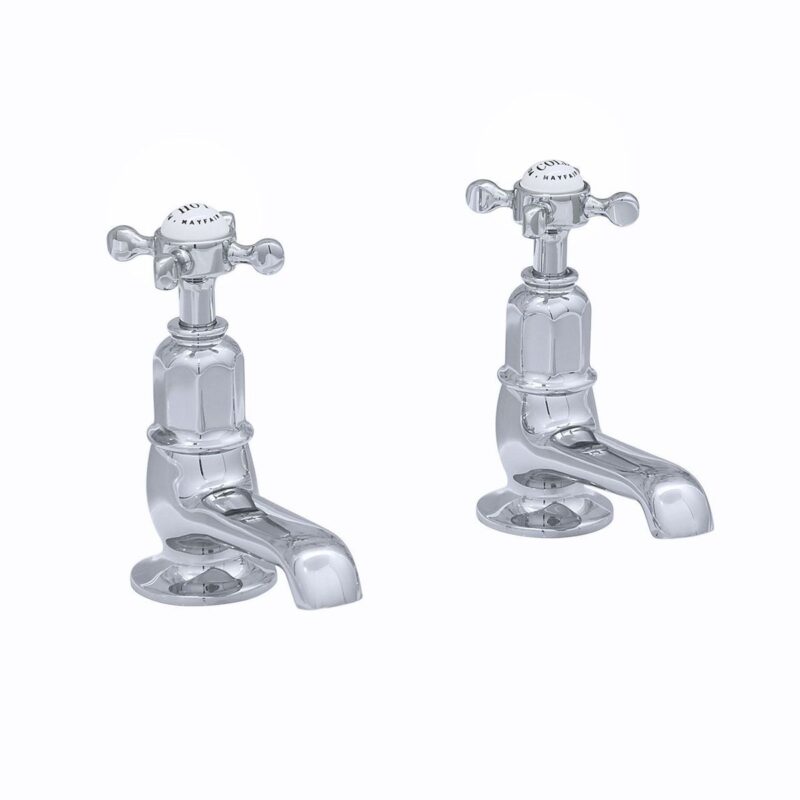 Perrin & Rowe Pair of Basin Taps with Crosshead Handles Pewter