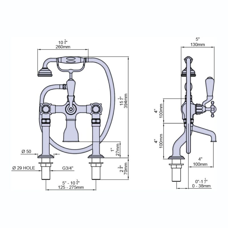 Perrin & Rowe Traditional Bath Shower Mixer & Unions Crosstop