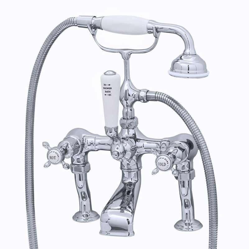 Perrin & Rowe Traditional Crosstop Bath Shower Mixer Pewter