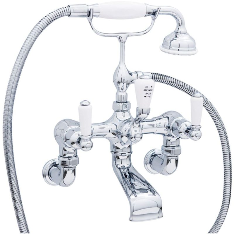 Perrin & Rowe Traditional Lever Wall Bath Shower Mixer Pewter