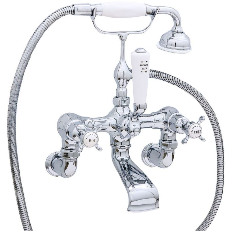 Perrin & Rowe Traditional Crosstop Wall Bath Shower Mixer Pewter