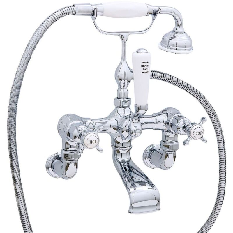 Perrin & Rowe Traditional Crosstop Wall Bath Shower Mixer Pewter Perrin & Rowe Traditional Crosstop Wall Bath Shower Mixer Pewter