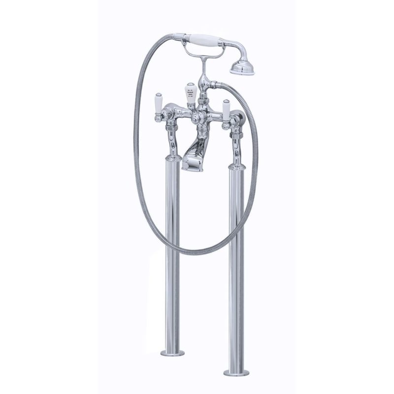 Perrin & Rowe Traditional Lever Floor Bath Shower Mixer Pewter