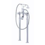 Perrin & Rowe Traditional Crosstop Floor Bath Shower Mixer Pewter