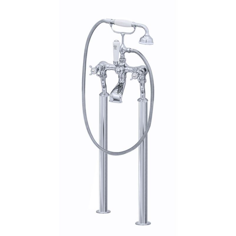 Perrin & Rowe Traditional Crosstop Floor Bath Shower Mixer Pewter