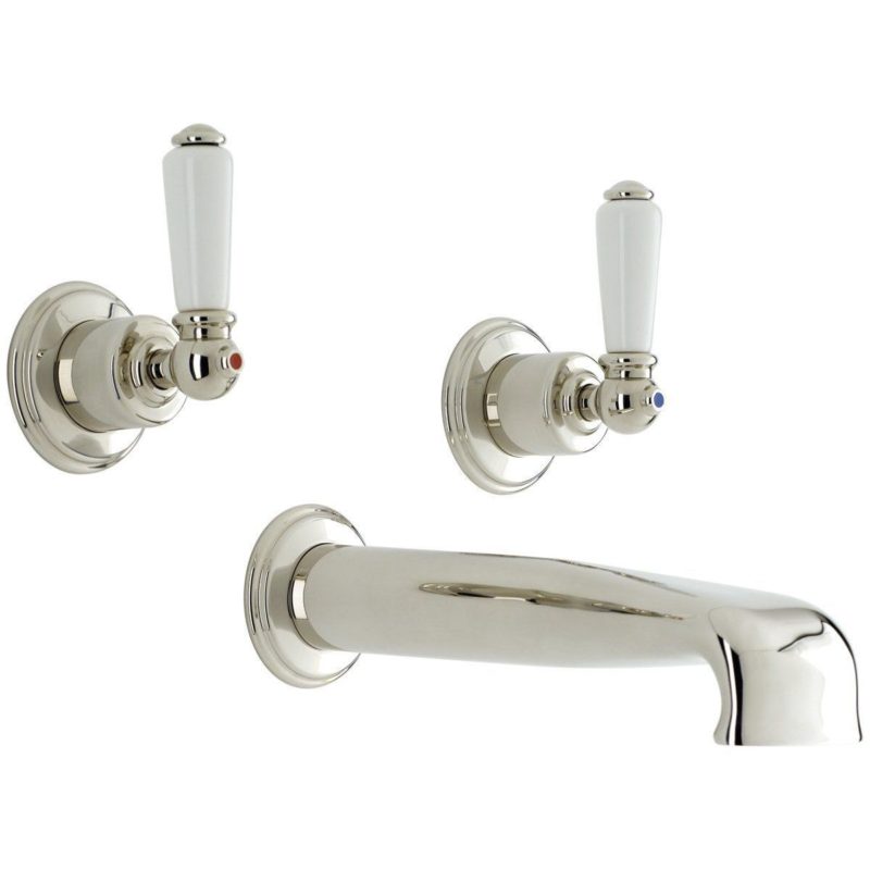 Perrin & Rowe Traditional Lever 3 Hole Wall Basin Mixer Nickel