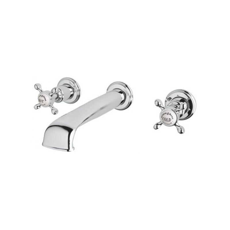 Perrin & Rowe Wall Basin Mixer with Low Spout & Cross Handles