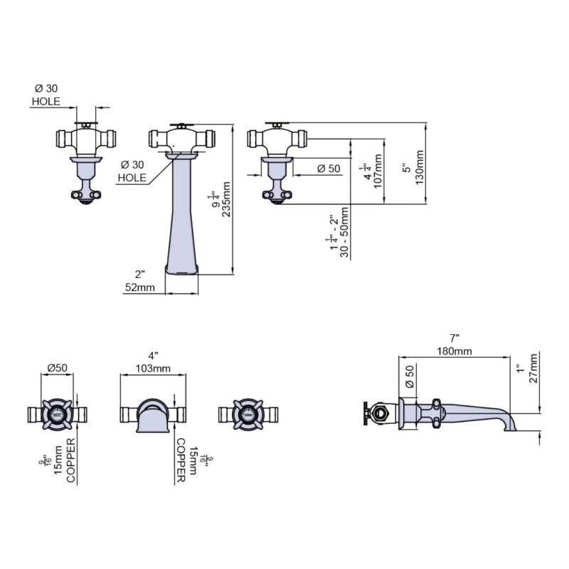 Perrin & Rowe Traditional Wall Basin Mixer with Crosstop Handles