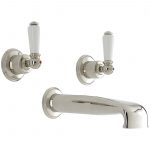 Perrin & Rowe 3 Hole Lever Wall Bath Set with Low Spout Gold