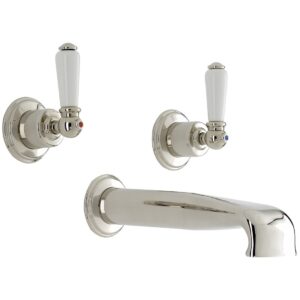 Perrin & Rowe 3 Hole Lever Wall Bath Set with Low Spout Gold