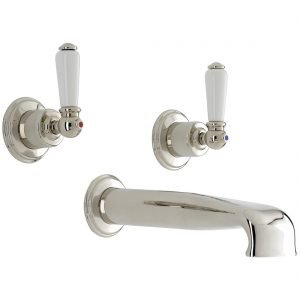 Perrin & Rowe 3 Hole Lever Wall Bath Set with Low Spout Pewter