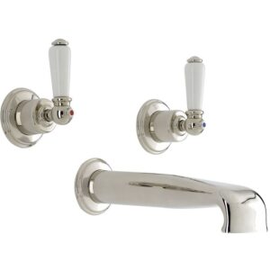 Perrin & Rowe 3 Hole Lever Wall Bath Set with Low Spout Pewter