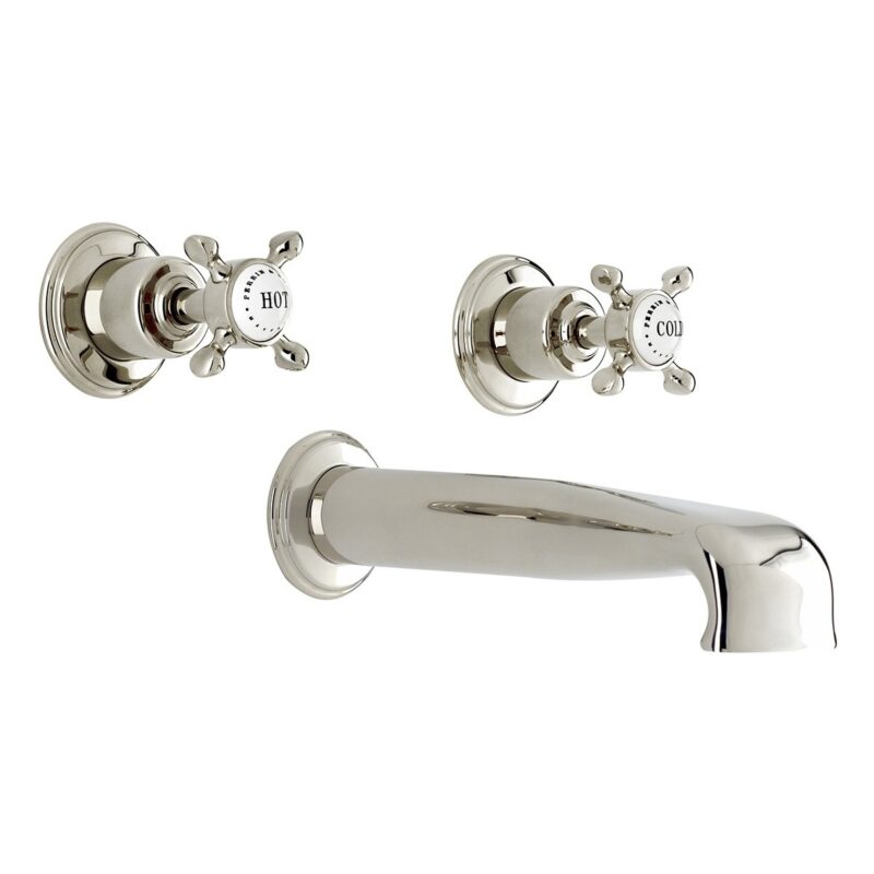 Perrin & Rowe 3 Hole Crosshead Wall Bath Set Low Spout Gold