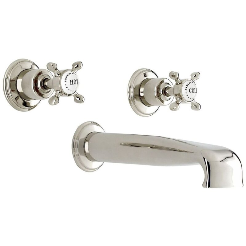 Perrin & Rowe 3 Hole Crosshead Wall Bath Set Low Spout Nickel