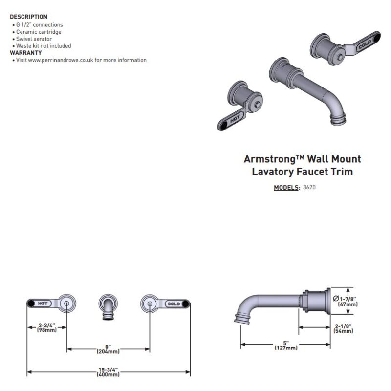 Perrin & Rowe Armstrong Wall Basin Mixer Pewter