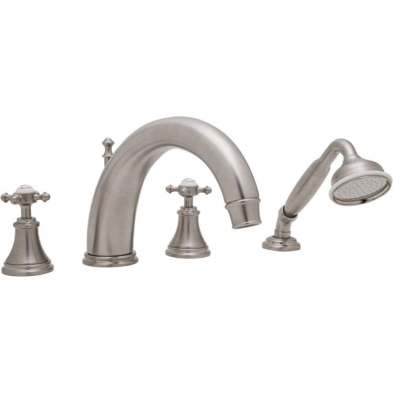 Perrin & Rowe Georgian 4 Hole 10" C-Spout Bath Tap Set, Cross