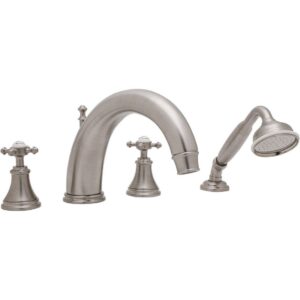 Perrin & Rowe Georgian Crosstop 4 Hole Bath Set 255mm Spout Pewter
