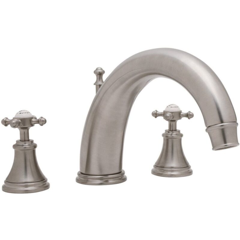 Perrin & Rowe Georgian Crosstop 3 Hole Bath Filler 255mm Spout Pewter