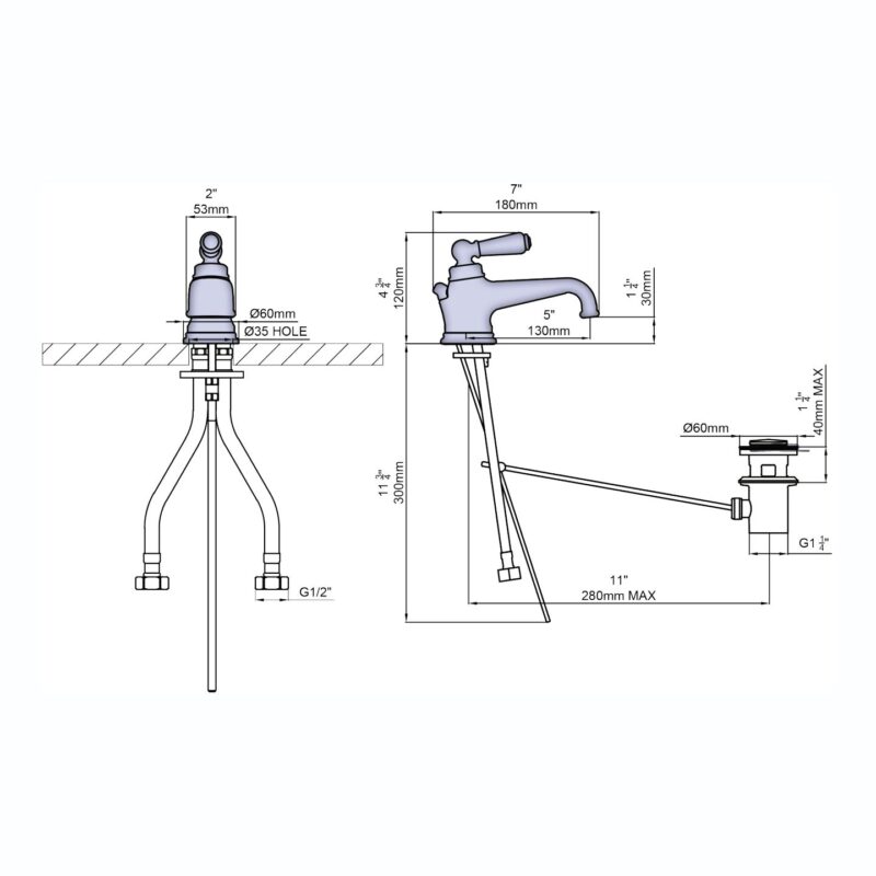 Perrin & Rowe Traditional Single Lever Basin Mixer Nickel