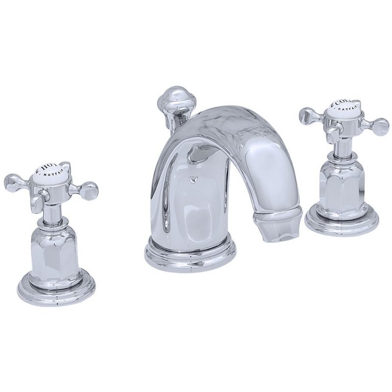 Perrin & Rowe 3 Hole Crosshead Basin Set High Neck Spout Pewter