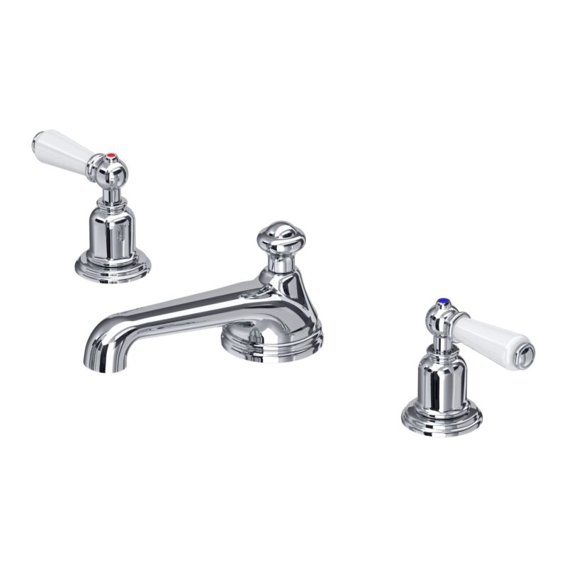 Perrin & Rowe Traditional 3 Hole Lever Basin Mixer Low Spout Chrome Perrin & Rowe Traditional 3 Hole Lever Basin Mixer Low Spout Chrome