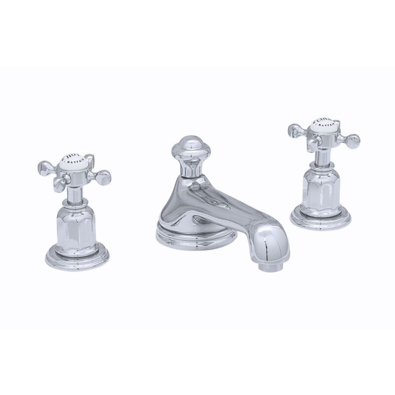 Perrin & Rowe 3 Hole Crosshead Basin Set Low Spout Pewter Perrin & Rowe 3 Hole Crosshead Basin Set Low Spout Pewter