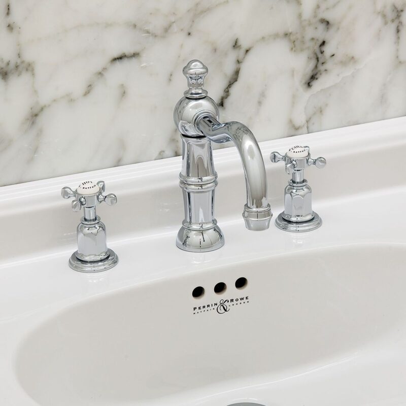 Perrin & Rowe 3 Hole Crosshead Basin Set Country Spout Chrome