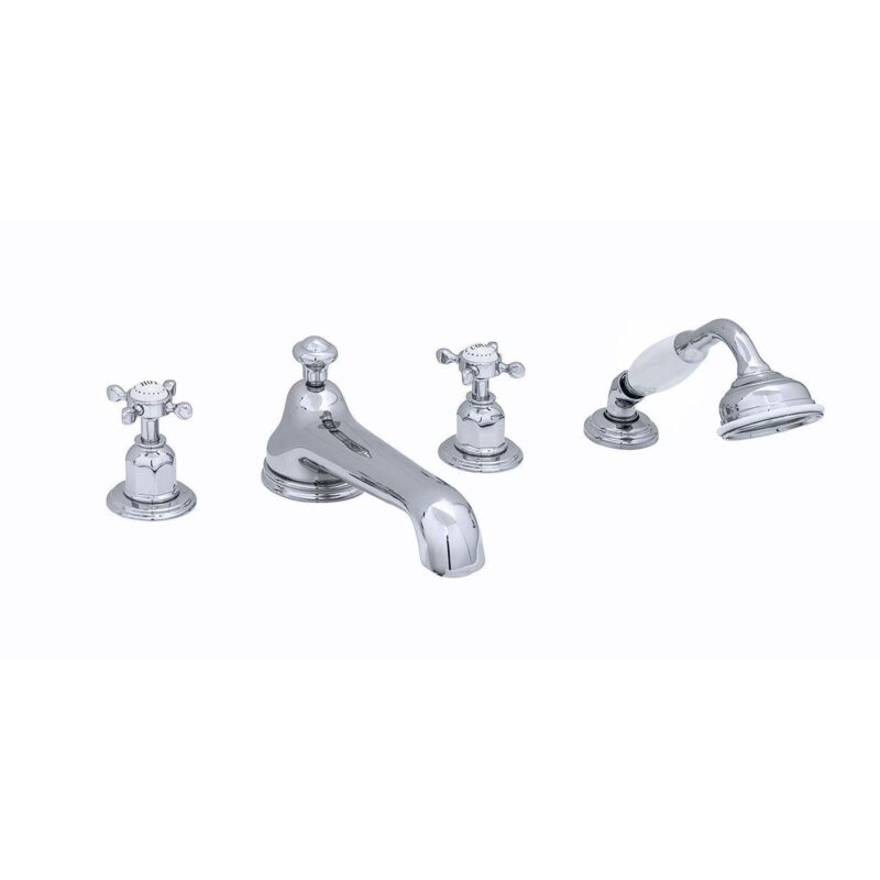 Perrin & Rowe 4 Hole Bath Set Low Spout Crosshead Handles Nickel Perrin & Rowe 4 Hole Bath Set Low Spout Crosshead Handles Nickel
