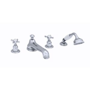 Perrin & Rowe 4 Hole Bath Set Low Spout Crosshead Handles Pewter