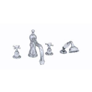 Perrin & Rowe 4 Hole Crosshead Bath Mixer Country Spout Pewter