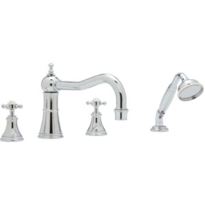 Perrin & Rowe Georgian Crosstop 4 Hole Bath Set with Country Spout Pewter