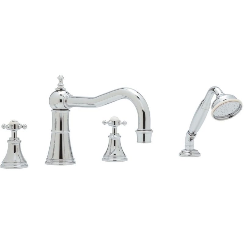 Perrin & Rowe Georgian Crosstop 4 Hole Bath Set with Country Spout Pewter