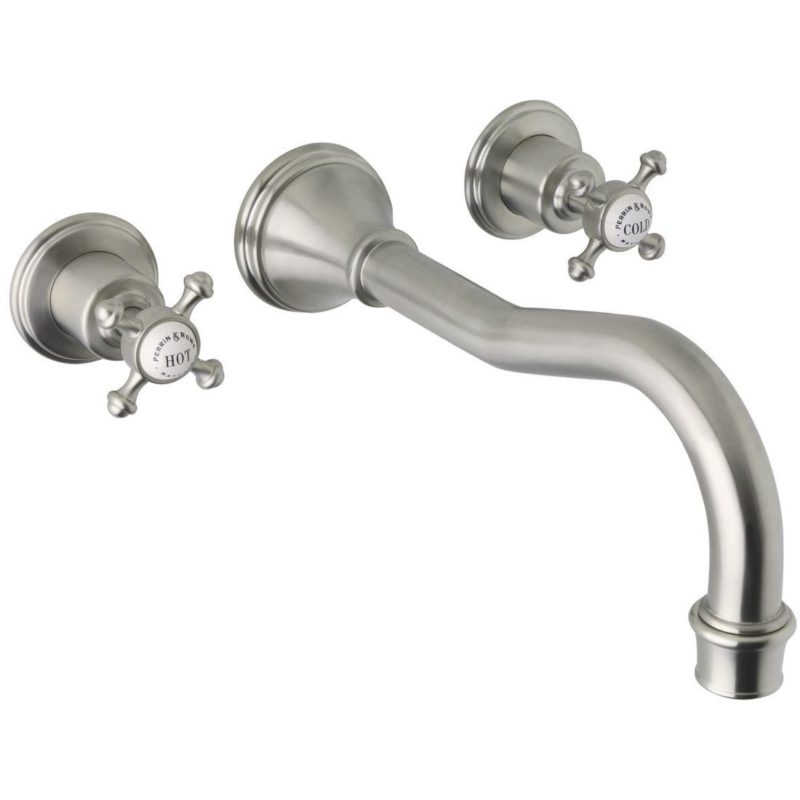 Perrin & Rowe Georgian Crosstop 3 Hole Country Spout Wall Bath Filler Pewter