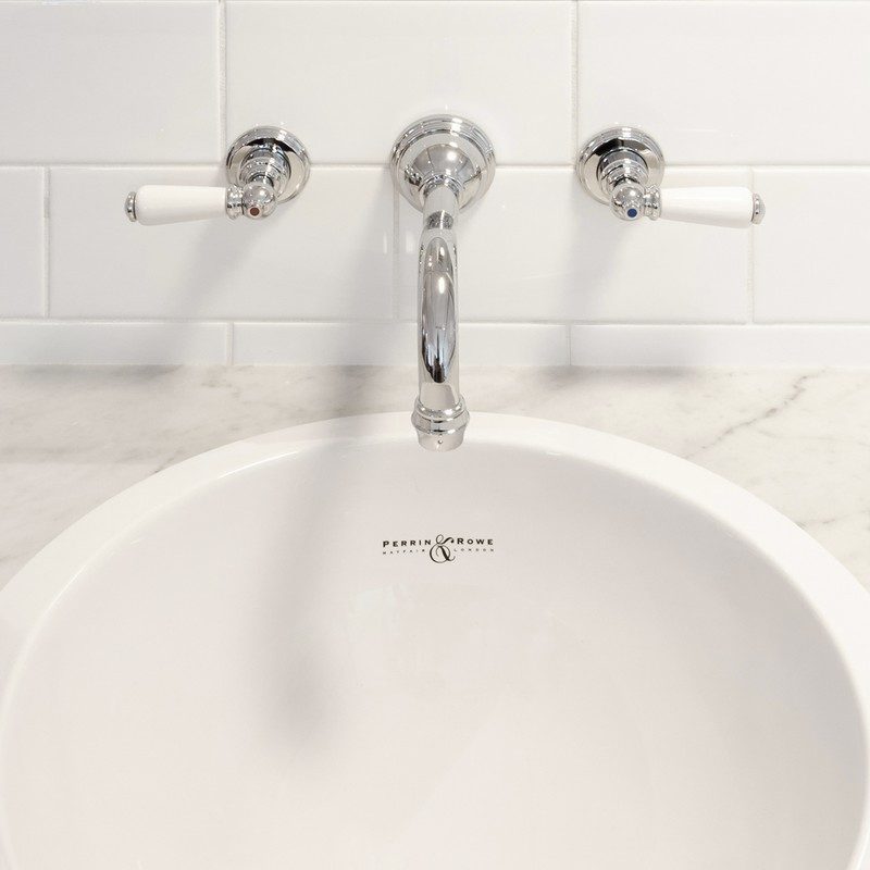 Perrin & Rowe 3 Hole Wall Basin Set with Lever Handles Gold