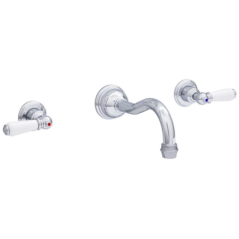 Perrin & Rowe 3 Hole Wall Basin Set with Lever Handles Pewter