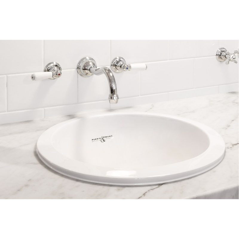 Perrin & Rowe 3 Hole Wall Basin Set with Lever Handles Pewter