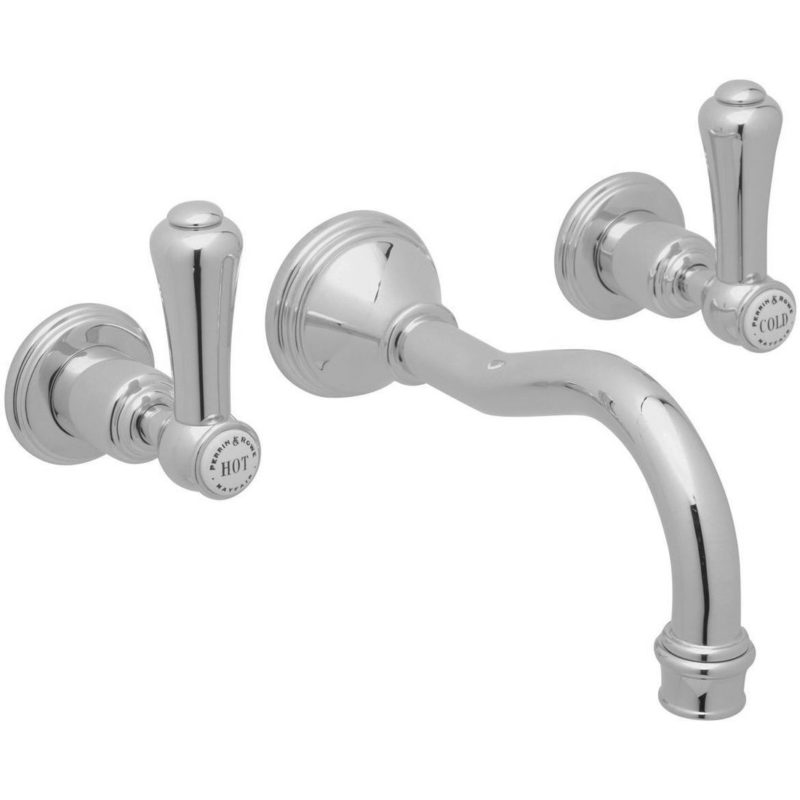 Perrin & Rowe Georgian Lever 3 Hole Country Spout Wall Basin Mixer Nickel