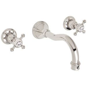Perrin & Rowe Georgian Crosstop 3 Hole Country Spout Wall Basin Mixer Pewter