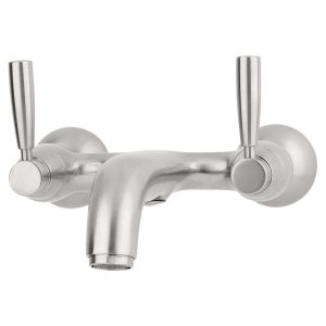 Perrin & Rowe Wall Mounted Bath Filler with Lever Handles Pewter