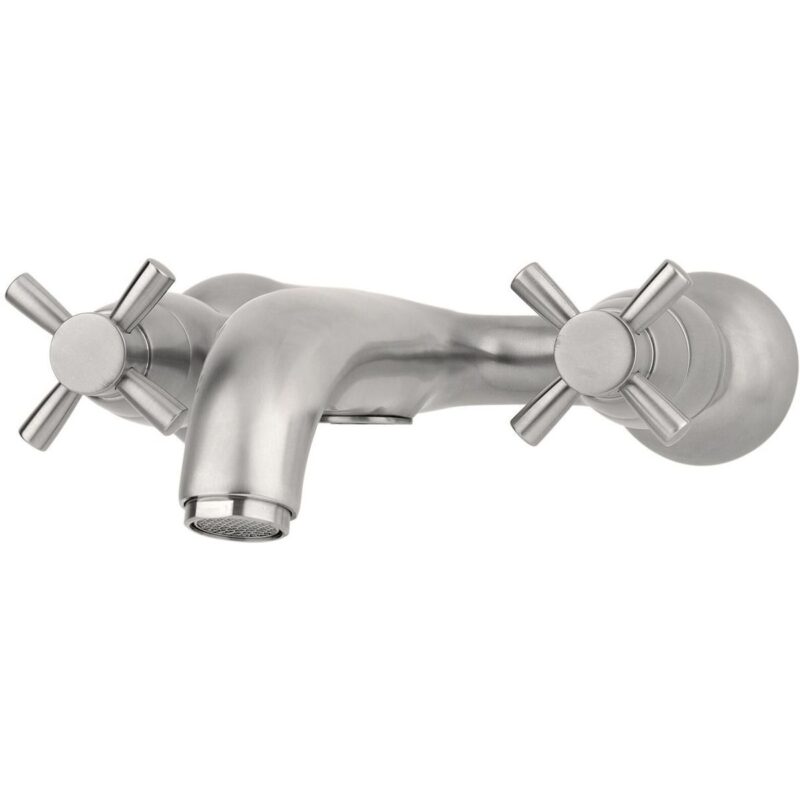 Perrin & Rowe Wall Bath Filler with Crosshead Handles Pewter