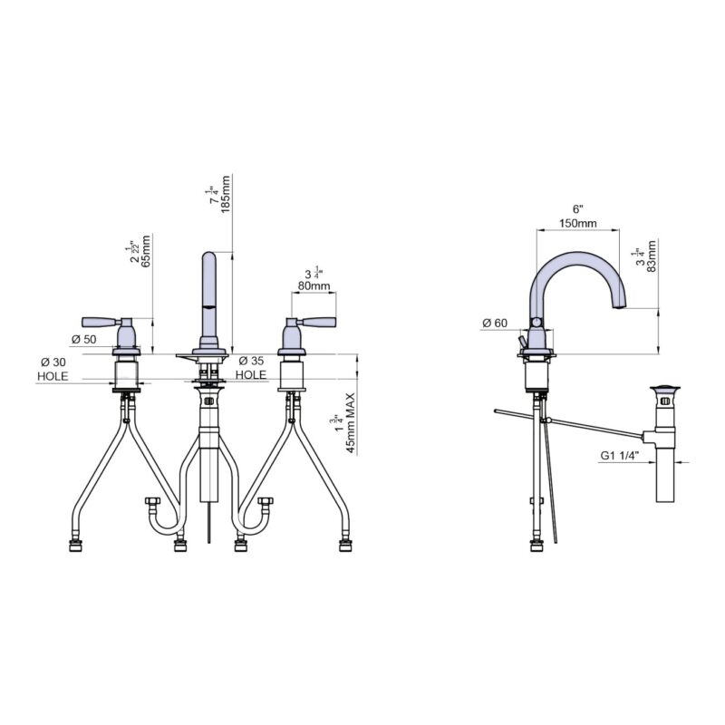 Perrin & Rowe Langbourn 3 Hole Basin Mixer Tap Nickel