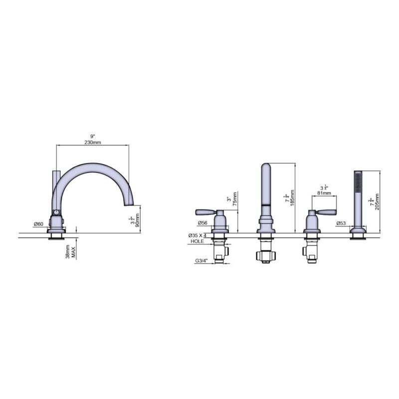 Perrin & Rowe Langbourn 4 Hole Bath Shower Mixer Nickel