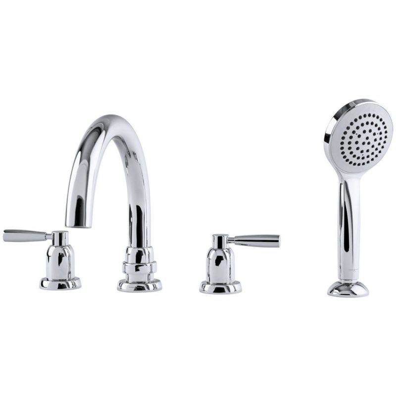 Perrin & Rowe Contemporary Lever 4 Hole Tubular Spout Bath Set Pewter