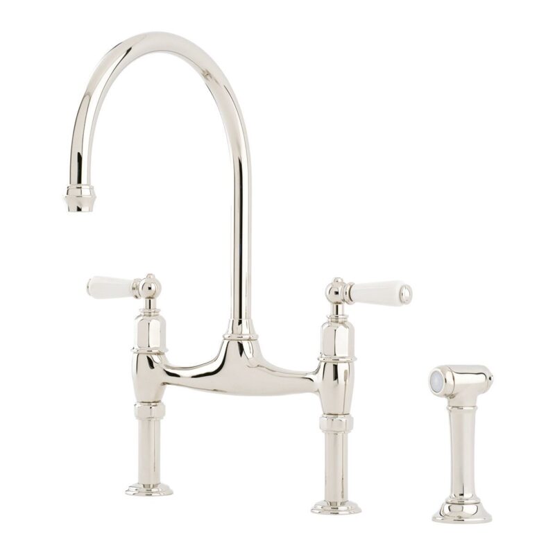 Perrin & Rowe Ionian Bridge Sink Mixer, Lever Handles & Rinse, Nickel Perrin & Rowe Ionian Bridge Sink Mixer, Lever Handles & Rinse, Nickel