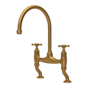 Perrin & Rowe Ionian Crosstop Bridge Sink Mixer Aged Brass