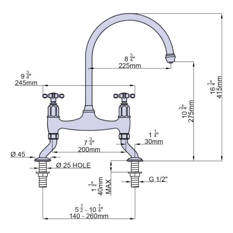 Perrin & Rowe Ionian Crosshead Bridge Sink Mixer Tap Nickel